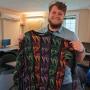 Trevor Cain’24 was one of the lucky winners of a classic Professor Bob Elder sweater.